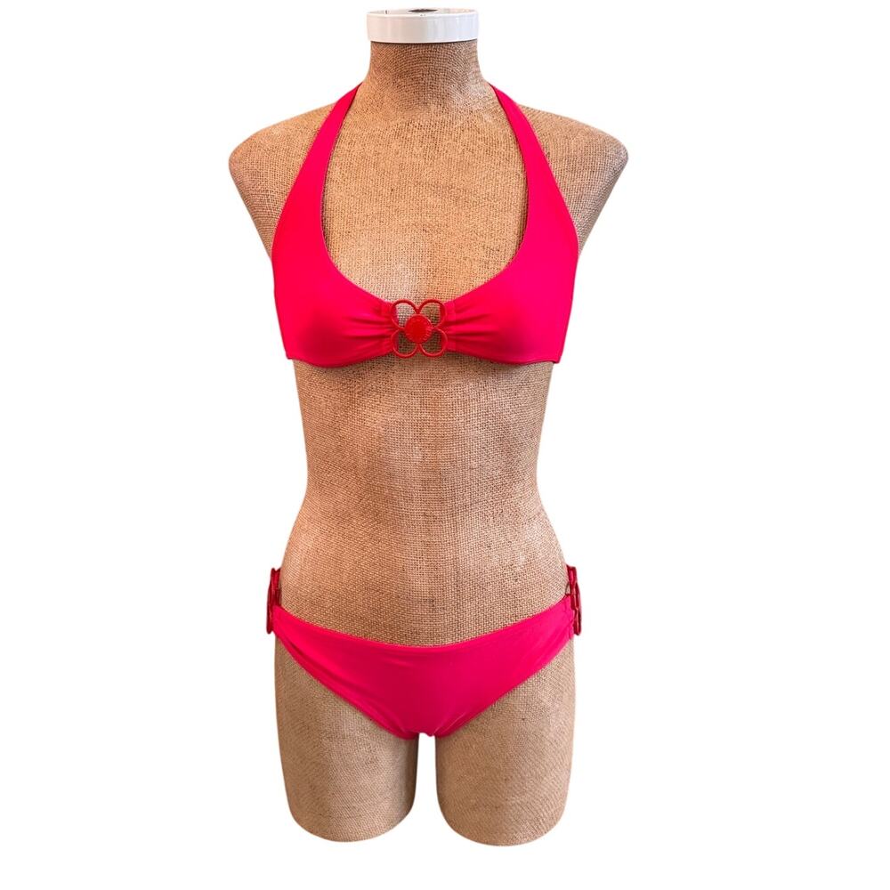 Louis Vuitton Raspberry Red Floral Charm Bikini Bathing Swim Suit Size 36 US 4